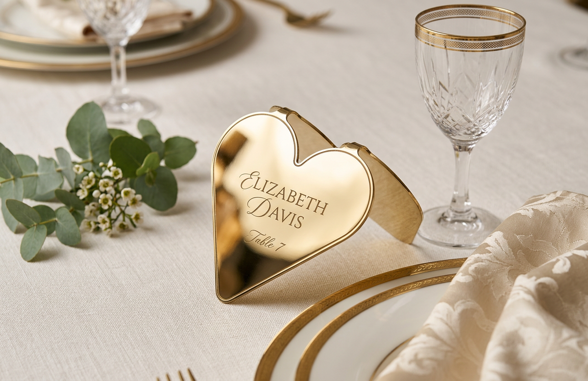 Luxury Heart Metal Place Cards — Set of 50